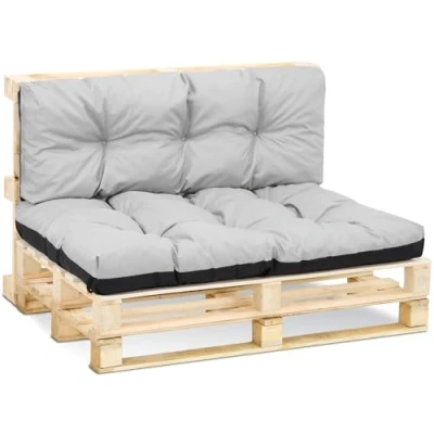 Afbeelding van Palletkussen buiten wasbaar 120 x 40 cm en 80 pallet zitkussen Euro bekleding Lichtgrijs