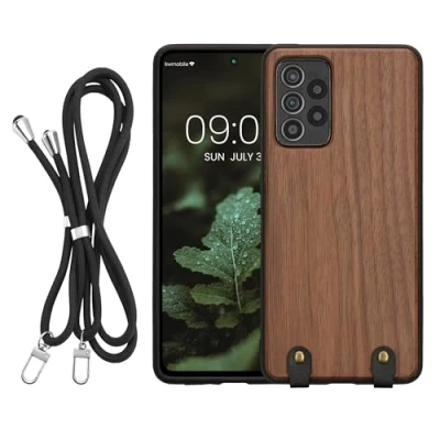 Afbeelding van kwmobile Houten telefoonhoes met koord geschikt voor Samsung Galaxy A52 / 5G A52s hoesje telefoonkoord donkerbruin