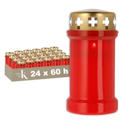 Afbeelding van KRISTEN 3D Grafkaars voor Buiten 60u Rood Set van 24 Herdenkingslicht