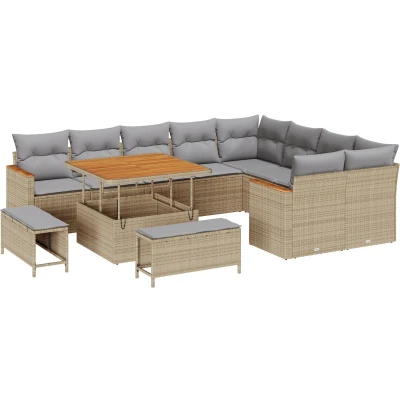 Afbeelding van vidaXL 12 delig tuinbankstel met kussens beige Poly rattan Acacia