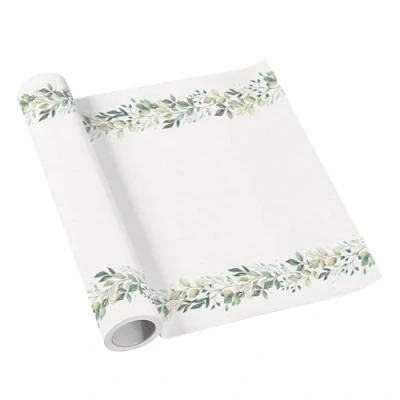 Afbeelding van PAW Tafelloper van airlaid (40 cm x 5 m) I Tafeldecoratie voor communie, vormsel, bruiloft, verjaardag, tuinfeest, doop tafelkleed naturel, bladeren, wit Kleur: Elegant Leaves