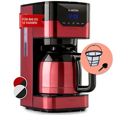 Afbeelding van Klarstein Arabica koffiezetapparaat Filter koffiemachine Met thermoskan Voor gemalen koffie EasyTouch Control Watertank 1,2 liter 12 kopjes Rood