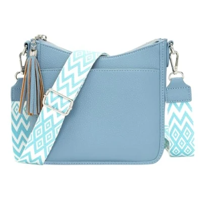 Afbeelding van YISUOHOOM kleine schoudertas dames handtas crossbody tas mobiele telefoon om te hangen meerdere vakken zwart, hemelsblauw (medium), schoudertassen