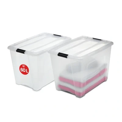 Afbeelding van Iris Ohyama, Set van 2 opbergdozen, 60L, Stapelbaar, Garage, slaapkamer, woonkamer, NTB 60, B58 x D39,5 H36,5 cm Transparant