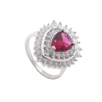 Afbeelding van Zilveren zirkonia ring met synthetische robijn