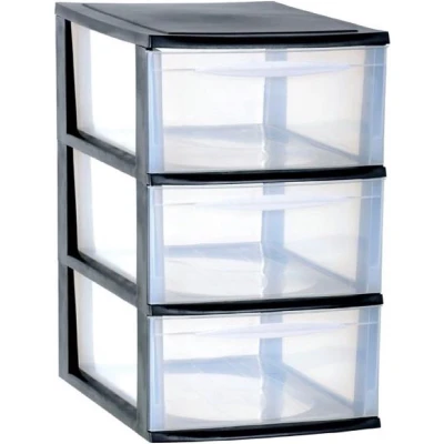Afbeelding van Ladenkast/bureau organizer zwart stapelbaar A4 met 3x lades L26 x B36 H41 cm Ladeblok