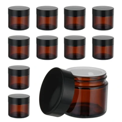 Afbeelding van Amber lege glazen potjes, 10 stuks cosmetische potjes crèmeblik blikjes bruine zalfpotje navulbare cosmeticacontainer voor crèmes lotions etherische oliën poeder 60 ml