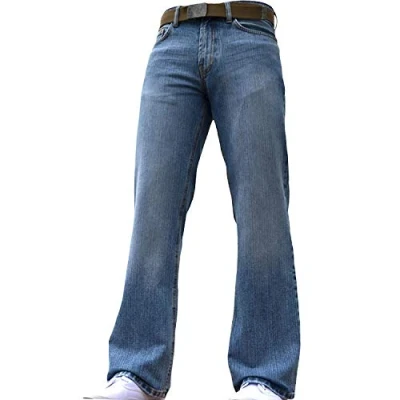 Afbeelding van BNWT heren wijde pijpen bootcut uitlopende blauwe zware denim jeans, Blauw Helleblauw, 40W x 34L