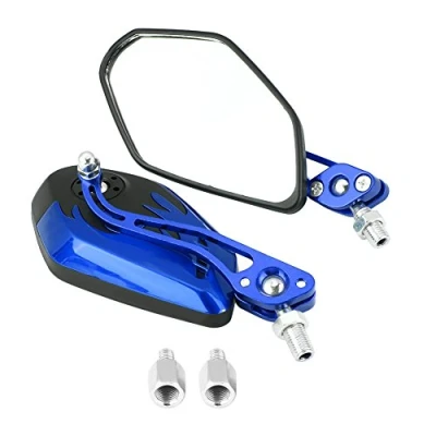 Afbeelding van motorfiets zijspiegels, 1 paar universele scooter aluminium vlammenpatroon zijachteruitkijkspiegels 8 mm 10 achteruitkijkspiegel vlam patroon zijspiegel (blauw)