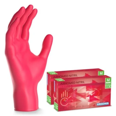 Afbeelding van ARNOMED wegwerphandschoenen rood, M, nitril handschoenen met 200 stuks per doos, poedervrij, latexvrije rubber handschoenen, verkrijgbaar in S, L &amp; XL
