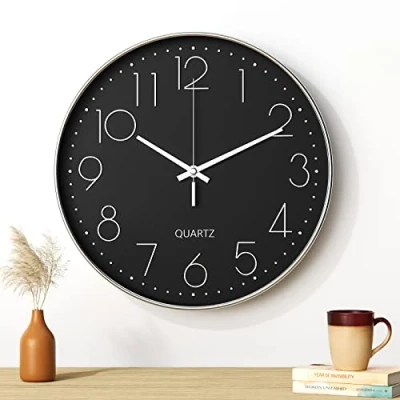 Afbeelding van Mesybveo wandklok, 30 cm, moderne stille stil kwartsuurwerk (zilverkleurig karakter)