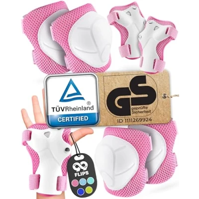 Afbeelding van 99FLIPS Protectoren voor meisjes, skateboard, inline skates, beschermende uitrusting, kniebeschermers kinderen, flash S/M, roze