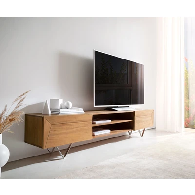 Afbeelding van Tv meubel Kayu acacia natuur 200 cm 2 deuren V poot lowboard
