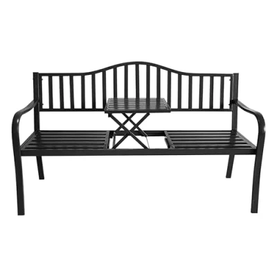 Afbeelding van Metalen tuinbank met geïntegreerde tafel, 150 x 56 cm, zitbank, 2 in 1, antraciet gepoedercoat, parkbank klaptafel, plank voor tuin, balkon, terras, belastbaarheid 450 kg, weerbestendig