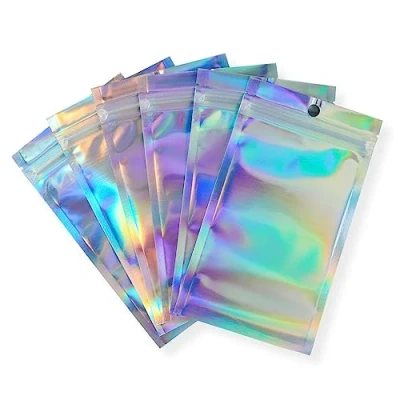 Afbeelding van Rimiko 150 stuks Hersluitbare Holografische Aluminium Zakjes, Afsluitbare Mylar Zakken met Ritssluiting, Luchtdichte Zak voor het Verpakken en Bewaren van Voedsel (Holografisch,16x24cm)