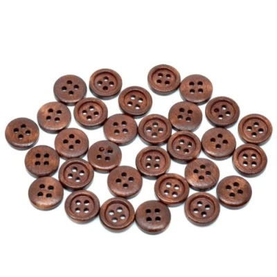 Afbeelding van Handarbeit Lieblingsladen 50 stuks edele houten knopen 15 mm 4 gaats rond koffiebruin bruin om te knutselen naaien vier gaten kleine knoppen scrapbooking 1,5 cm mantel
