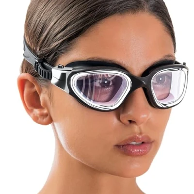 Afbeelding van AqtivAqua Zwembril Swimming Goggles Volwassen Zwembrillen Heren Dames Mannen Vrouwen Kind Kinderen Jongens Meisjes Anti Fog DX C (Metallic Silver Zwarte, Helder)