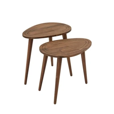 Afbeelding van Set van 2 Tiki nesttafels Donker massief hout Menzzo