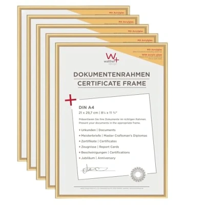 Afbeelding van walther design New Lifestyle KVX130G5 Fotolijst, goud, 21 x 29,7 cm (DIN A4), met kunstglas, 5 delige set, kunststof lijst