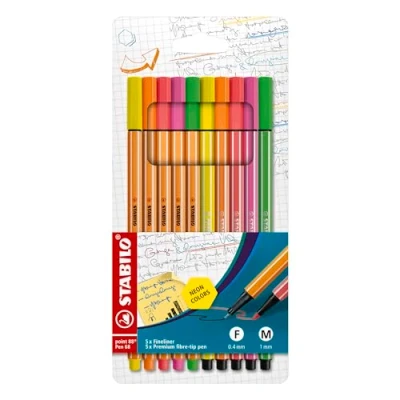 Afbeelding van STABILO Pen 68 Viltstift point 88 Fineliner Combinatie Etui Neon Kleuren