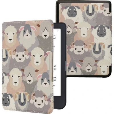 Afbeelding van kwmobile E reader hoesje geschikt voor Tolino Shine 3 hoes flip case met magnetische sluiting Ereader cover design in wit / bruin grijs