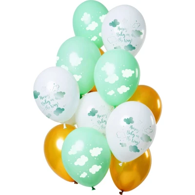 Afbeelding van Ballon set Baby Cloud Mint 12 stuks
