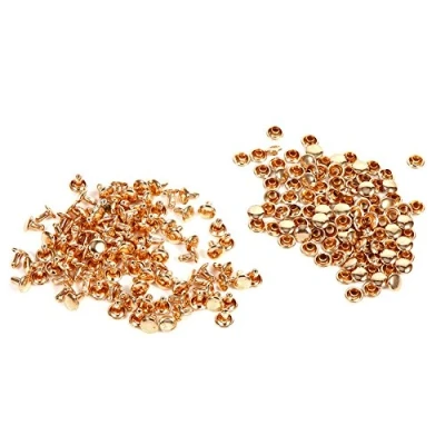 Afbeelding van Holle klinknagels, lederen set van 100 stuks, 8 x mm, ijzeren dubbele doppen, leer klinknagels voor leer, handwerk, doe het zelfdecoratie, stuks (goud)