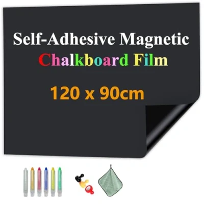 Afbeelding van JOMUSAGA Magnetisch Schoolbordpapier, Zelfklevende Zwartbordvellen van 120x90cm, Zwartbordfilm om aan de muur te plakken voor School/Thuis/Kantoor, Inclusief Droge Wispennen, Wisser, Magneten