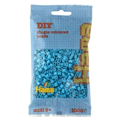 Afbeelding van Hama Parels, 207 49 strijkkralen, zakje met ca. 1.000 midi knutselkralen een diameter van 5 mm, in azuurblauw, creatief knutselplezier voor groot en klein