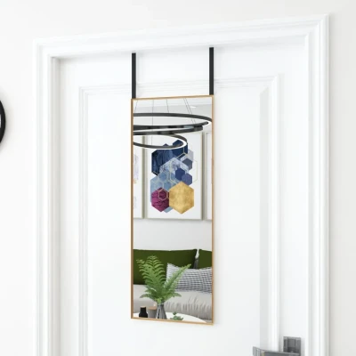 Afbeelding van Deurspiegel 30x80 cm glas en aluminium goudkleurig
