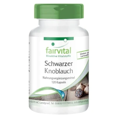 Afbeelding van Fairvital zwarte knoflook 600mg 120 Capsules 15 voudig geconcentreerd extract van voor 4 maanden op kwaliteit getest en hoge dosering 100% veganistisch Made in Germany