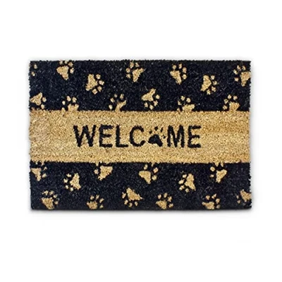 Afbeelding van Relaxdays deurmat kokos, 40 x 60 cm, WELCOME, katten design, schoonloopmat voor binnen en buiten, antislip, pvc,zwart