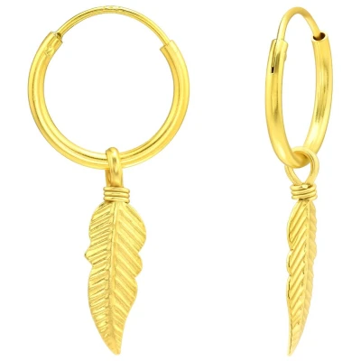 Afbeelding van JoyS Zilveren veer bedel oorbellen oorringen 14k goudplating