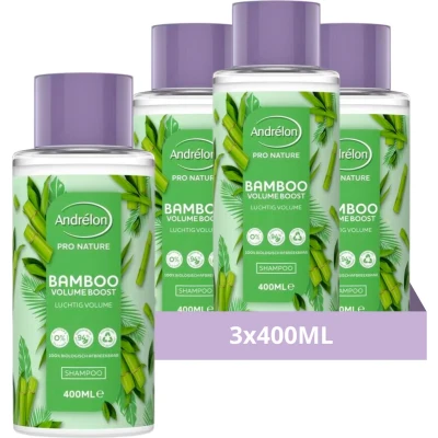 Afbeelding van Andrélon Pro Nature Bamboo Volume Boost Shampoo 400 ml 3 Stuks Voordeelverpakking