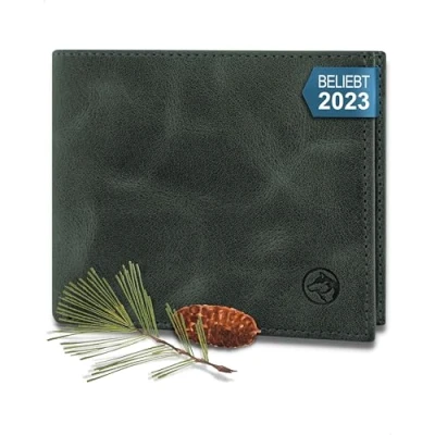 Afbeelding van Wolfstrøm Leren herenportemonnee &#039;Nørge&#039;, Tri Fold RFID blokkering, vak voor 6/8 kaarten, ID vak, groot extra bankbiljetten, kleingeld, (07) Jade Green, X Large, Portemonnee