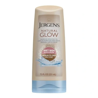 Afbeelding van Jergens Natural Glow In shower Moisturizer, Medium tot Tan Skin Tone, 8 oz natte huid lotion, vergrendelt hydratatie met geleidelijke, vlekkeloze kleur