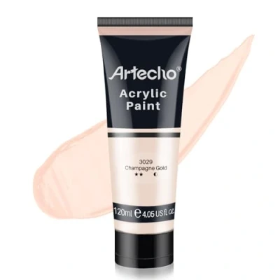 Afbeelding van Artecho Acrylverf, champagne goud (120 ml/4 oz) buizen, kunst ambachtelijke verven voor canvasschilderen, steen, hout, stof, kunstbenodigdheden professionele kunstenaars, volwassenen,