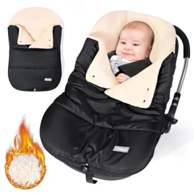 Afbeelding van Orzbow Voetenzak Voor Baby Autozitje, Universele Baby&#039;s Met Verstelbare Halslijn, Waterbestendig Autostoel Gezipt, Warme Cederwol, Afneembaar Machinewasbaar, Zwart