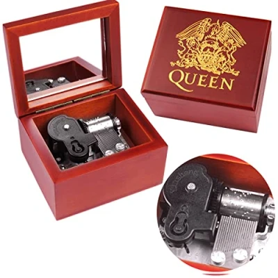 Afbeelding van Sinzyo Gegraveerde houten muziekdoos met spiegel Kerstmis, verjaardag, Valentijnsdag geschenk(Rode kist, Melodie: Queen Bohemian Rhapsody)
