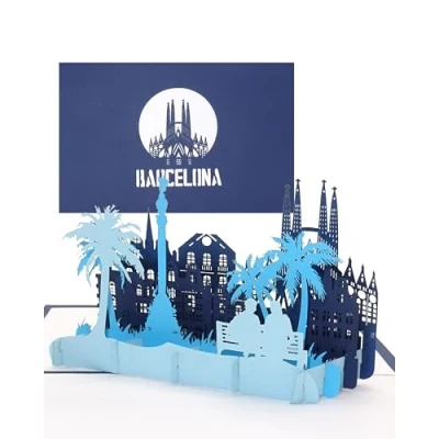 Afbeelding van Pop up kaart &quot;Barcelona Panorama met Sagrada Familia&quot; 3D wenskaart, souvenir, uitnodiging, cadeau en reisvoucher voor Spanje vakantie stedentrip
