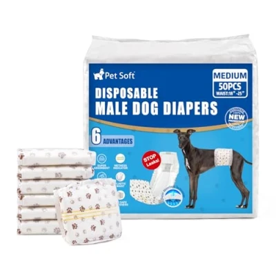 Afbeelding van Pet Soft Hondenluiers mannetje 50 stuks wegwerp hondenwraps voor reuen, super absorberende luiers incontinentie, luierwraps met nattigheidsindicator (M telling)