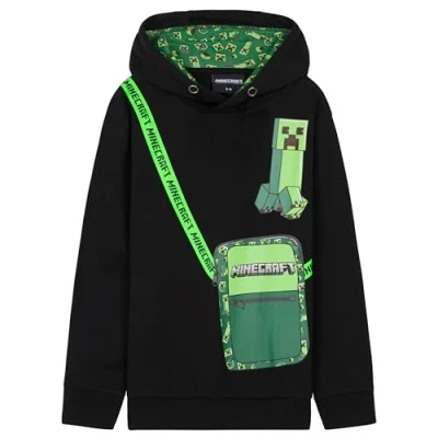 Afbeelding van Minecraft Sweatshirt met capuchon voor kinderen, zacht en comfortabel, maat 7 14 jaar, cadeau Zwart/Groen, 9 10 jaar