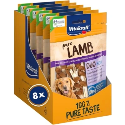 Afbeelding van Vitakraft Vleessnacks, lamsvlees duo, visstrepen omwikkeld met lamsvlees, hondenlekkernijen, zonder toegevoegde suiker en granen (8 x 80 g)