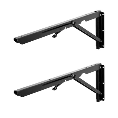 Afbeelding van QWORK® 2 stuks 500 mm metalen heavy duty klapconsole zwart, ruimtebesparende klaphoek voor doe het zelf werkbank, draagvermogen 100 kg