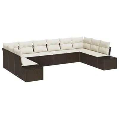 Afbeelding van vidaXL 10 delige Tuin Sofa Set met Kussens Bruine Poly Rattan