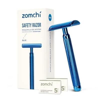Afbeelding van ZOMCHI Damesveiligheidsscheermes Metalen damesscheermes Handmatig scheermes voor mannen en vrouwen Herbruikbaar veiligheidsscheermes Blauw
