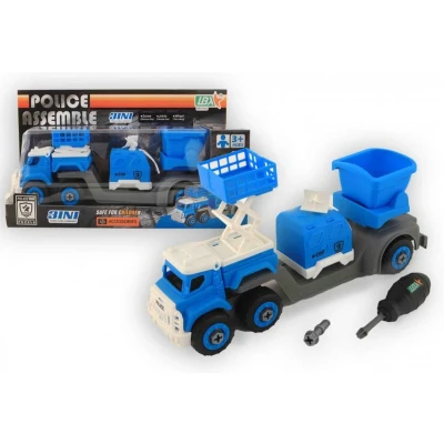 Afbeelding van Jonotoys vrachtwagen Police Assemble junior 27 cm blauw 2 delig