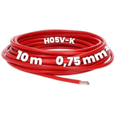 Afbeelding van Kalitec 10 meter H05V K 0,75 mm² rode bedradingskabel I kernkabel PVC enkeladerig meeraderig 0,75mm2 bedrading fijnaderig enkele kabel flexibel massief schakeldraad vlamvertragend