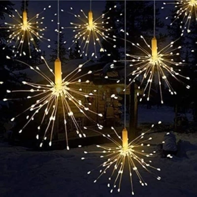 Afbeelding van Qtiwe Led lichtsnoer, met afstandsbediening, voor buiten, kerstverlichting op batterijen, exploderend vuurwerk, warmwit