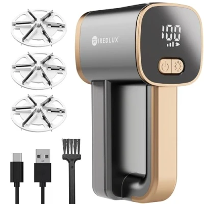 Afbeelding van WiredLux Elektrisch pluisscheerapparaat, oplaadbare pluisverwijderaar voor kleding en meubels, ledlicht, instelbare 3 voudige snelheid, 6 bladig lemmet, USB opladen, dubbele bescherming
